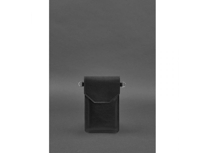 Кожаная сумка-чехол для телефона черная, фото 4