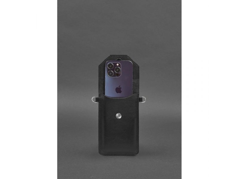 Кожаная сумка-чехол для телефона черная, фото 5