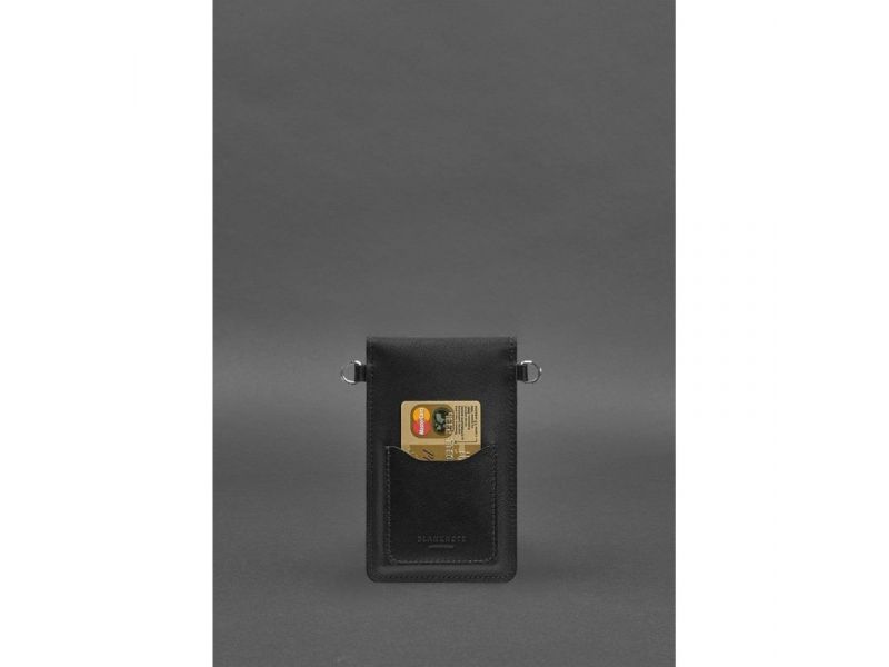 Кожаная сумка-чехол для телефона черная, фото 6