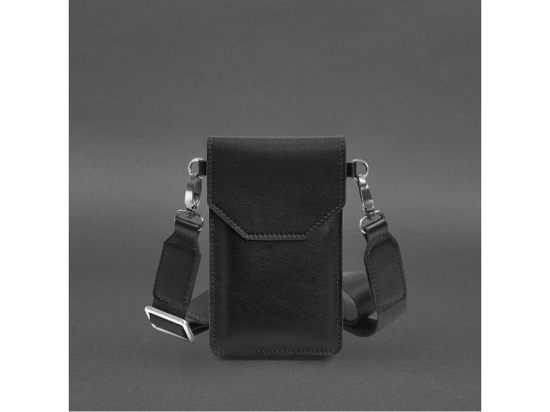 Кожаная сумка-чехол для телефона черная, фото 9
