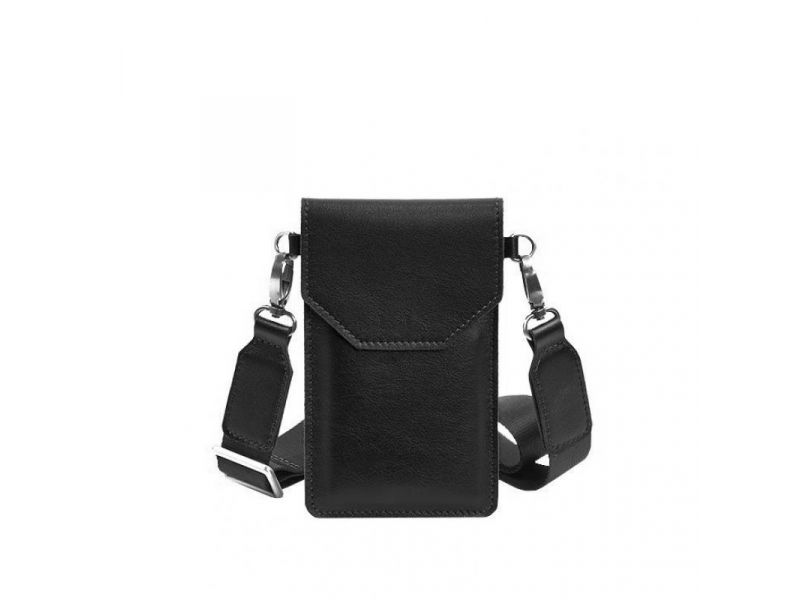 Кожаная сумка-чехол для телефона черная, фото 10