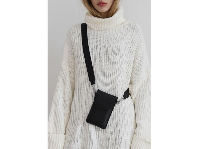 Кожаная сумка-чехол для телефона черная, фото 1