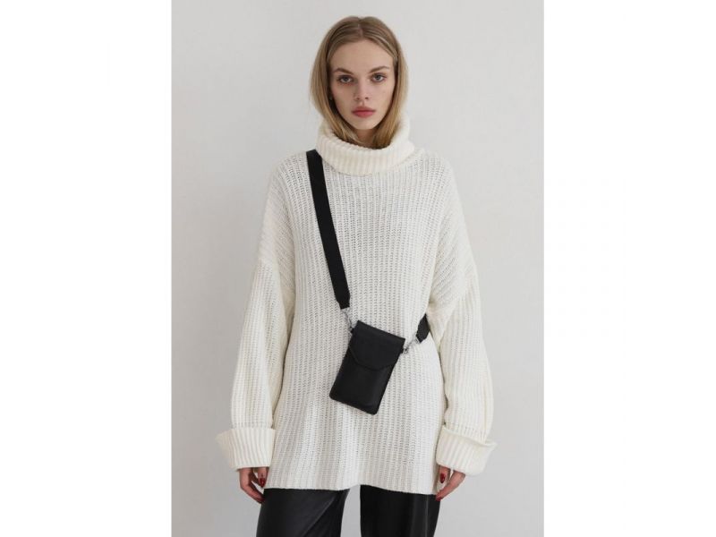 Кожаная сумка-чехол для телефона черная, фото 7