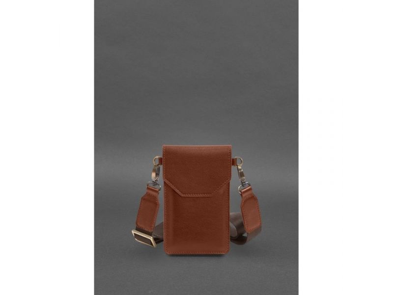 Кожаная сумка-чехол для телефона светло-коричневая, фото 1