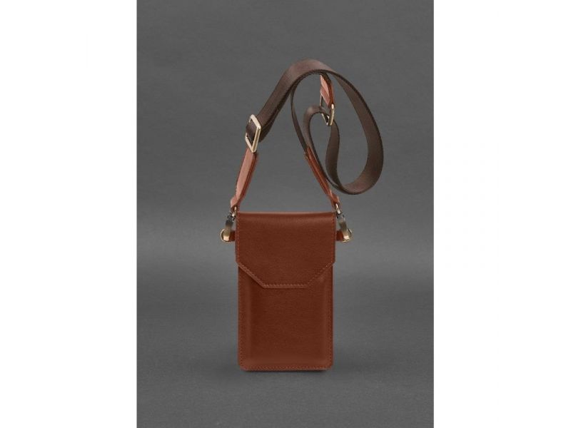 Кожаная сумка-чехол для телефона светло-коричневая, фото 2