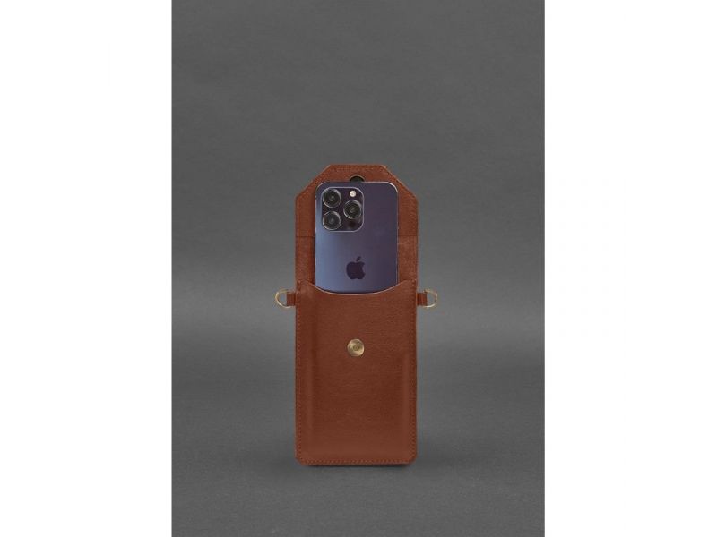 Кожаная сумка-чехол для телефона светло-коричневая, фото 4