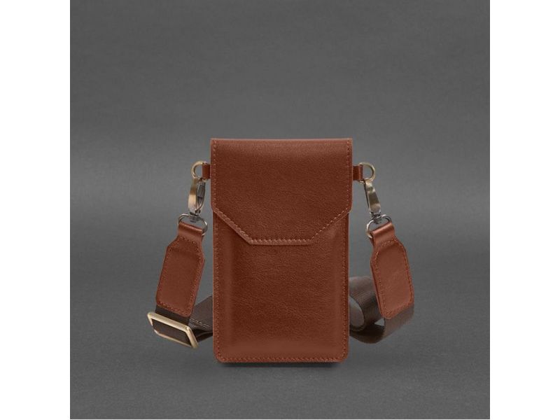 Кожаная сумка-чехол для телефона светло-коричневая, фото 6