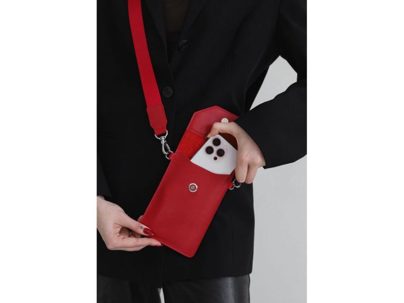 Кожаная сумка-чехол для телефона maxi Красная, фото 8