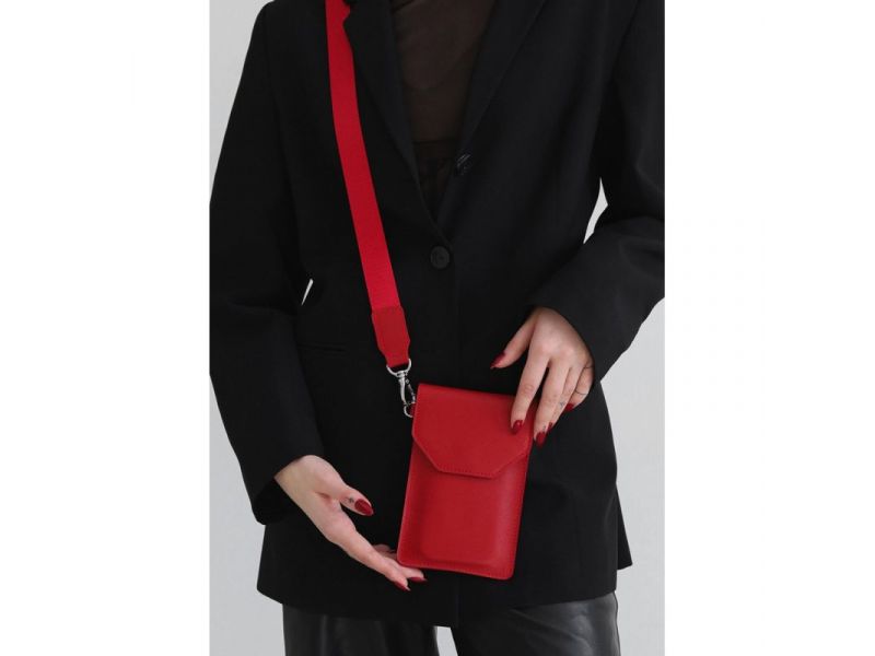 Кожаная сумка-чехол для телефона maxi Красная, фото 9