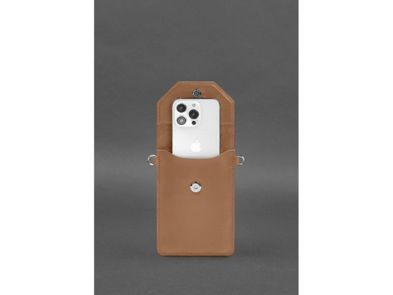 Кожаная сумка-чехол для телефона maxi Карамель, фото 4