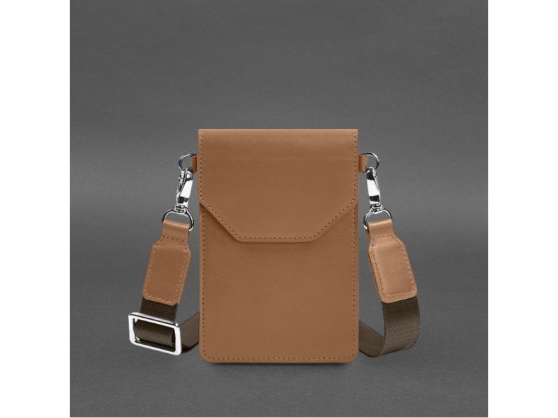 Кожаная сумка-чехол для телефона maxi Карамель, фото 7