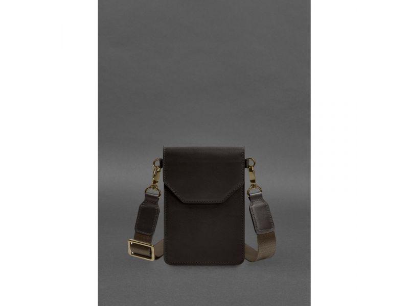 Кожаная сумка-чехол для телефона maxi Темно-коричневая, фото 1