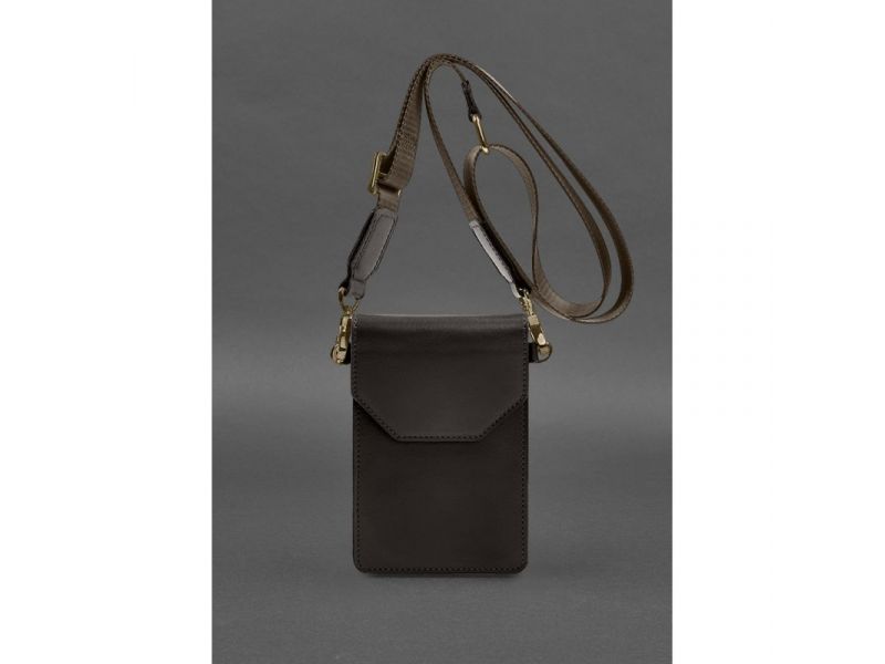 Кожаная сумка-чехол для телефона maxi Темно-коричневая, фото 2