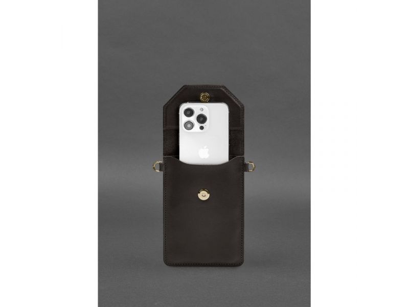 Кожаная сумка-чехол для телефона maxi Темно-коричневая, фото 4