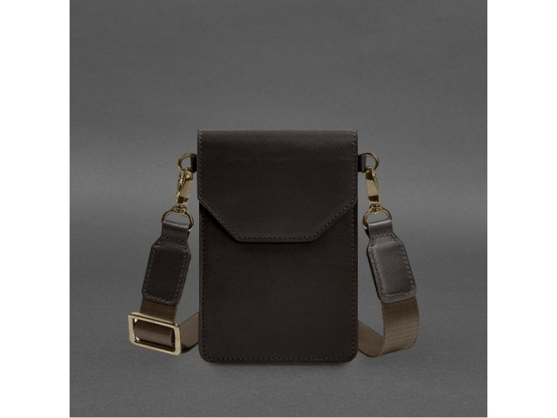 Кожаная сумка-чехол для телефона maxi Темно-коричневая, фото 7