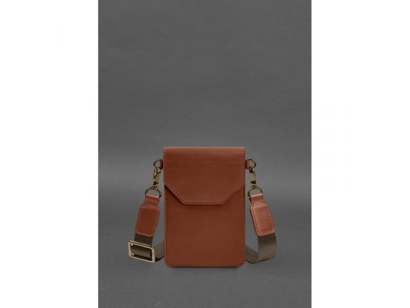 Кожаная сумка-чехол для телефона maxi Светло-коричневая, фото 1