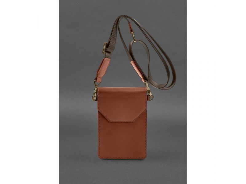 Кожаная сумка-чехол для телефона maxi Светло-коричневая, фото 2