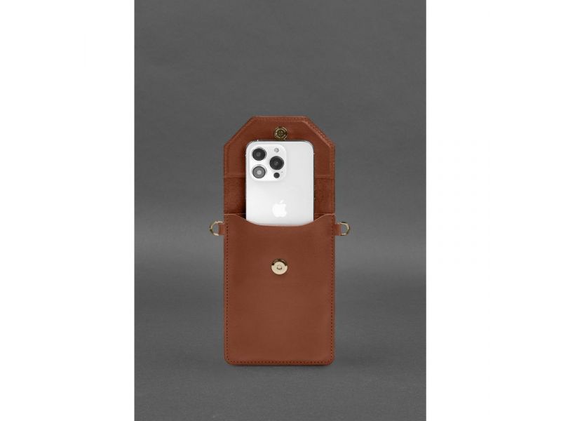 Кожаная сумка-чехол для телефона maxi Светло-коричневая, фото 4