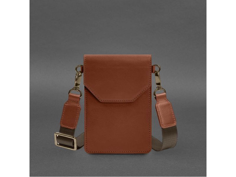 Кожаная сумка-чехол для телефона maxi Светло-коричневая, фото 7