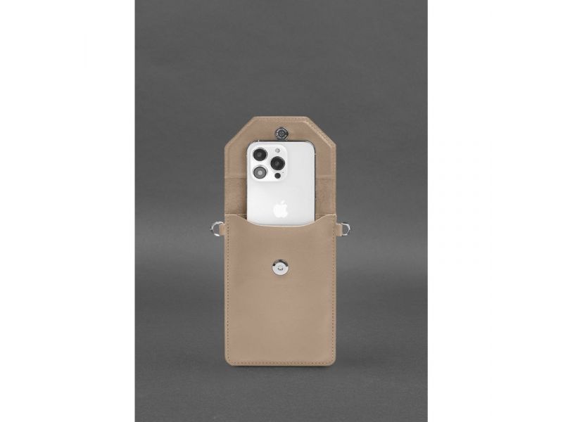 Кожаная сумка-чехол для телефона maxi Светло-бежевый, фото 4