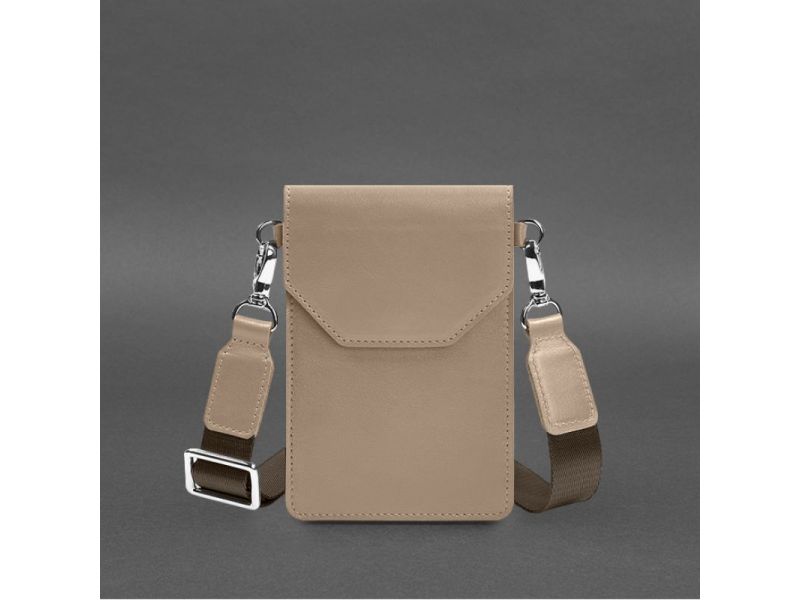 Кожаная сумка-чехол для телефона maxi Светло-бежевый, фото 7