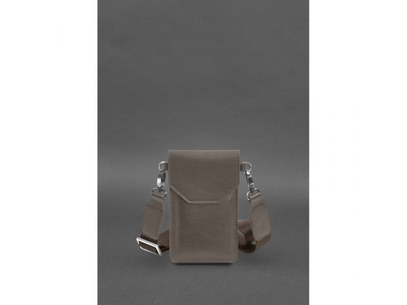 Кожаная сумка-чехол для телефона темно-бежевая, фото 1