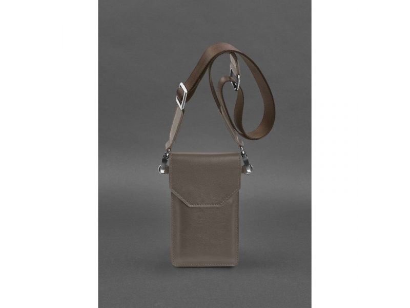 Кожаная сумка-чехол для телефона темно-бежевая, фото 2