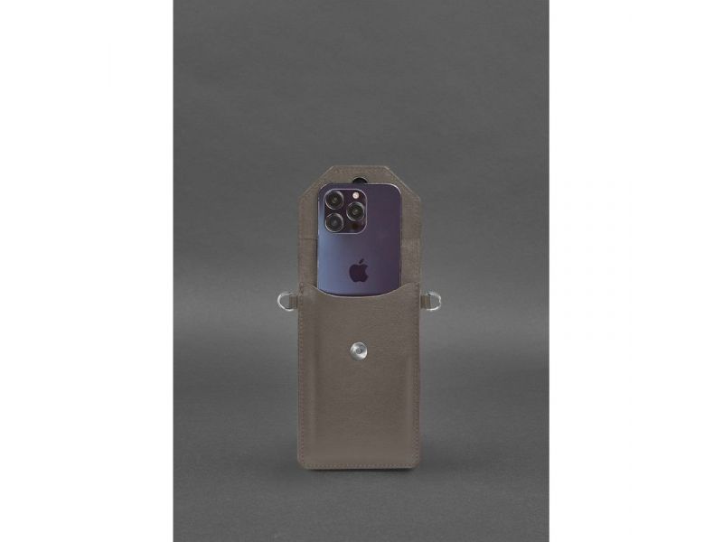 Кожаная сумка-чехол для телефона темно-бежевая, фото 4