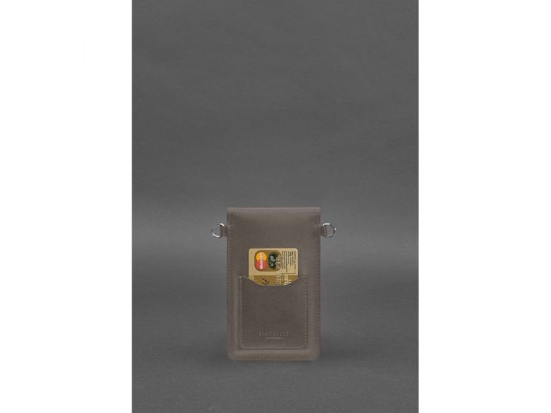 Кожаная сумка-чехол для телефона темно-бежевая, фото 5