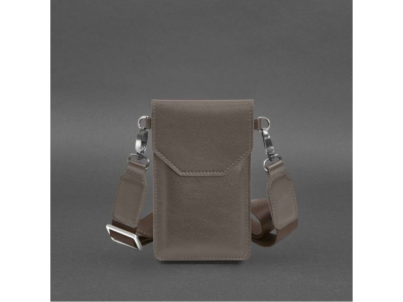 Кожаная сумка-чехол для телефона темно-бежевая, фото 6