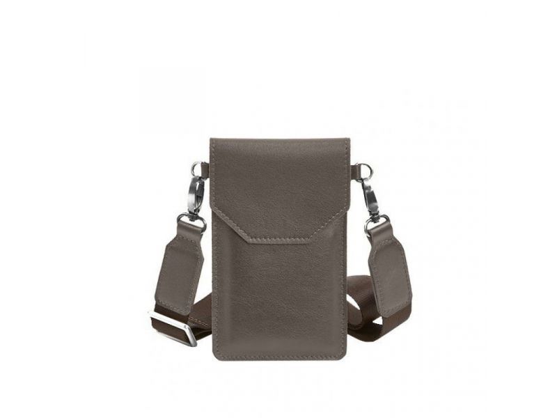 Кожаная сумка-чехол для телефона темно-бежевая, фото 7