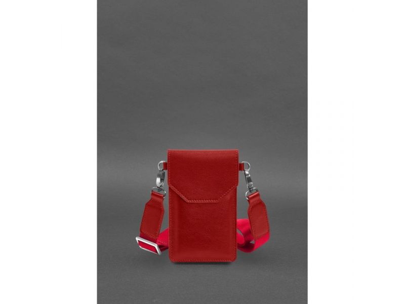 Кожаная сумка-чехол для телефона красная, фото 1