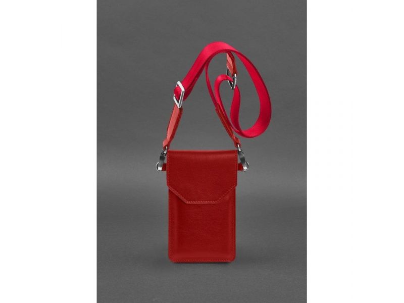 Кожаная сумка-чехол для телефона красная, фото 2