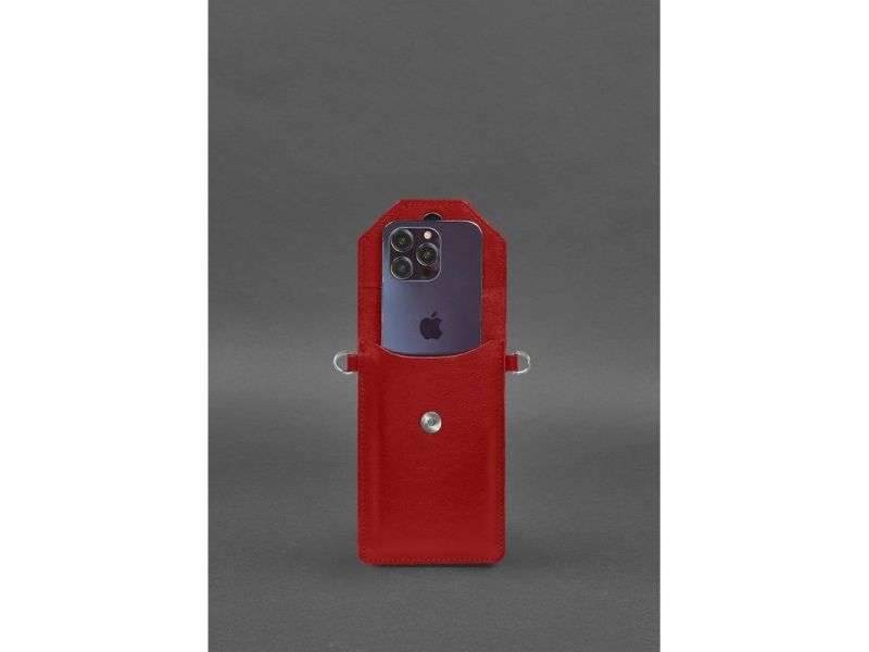 Кожаная сумка-чехол для телефона красная, фото 4