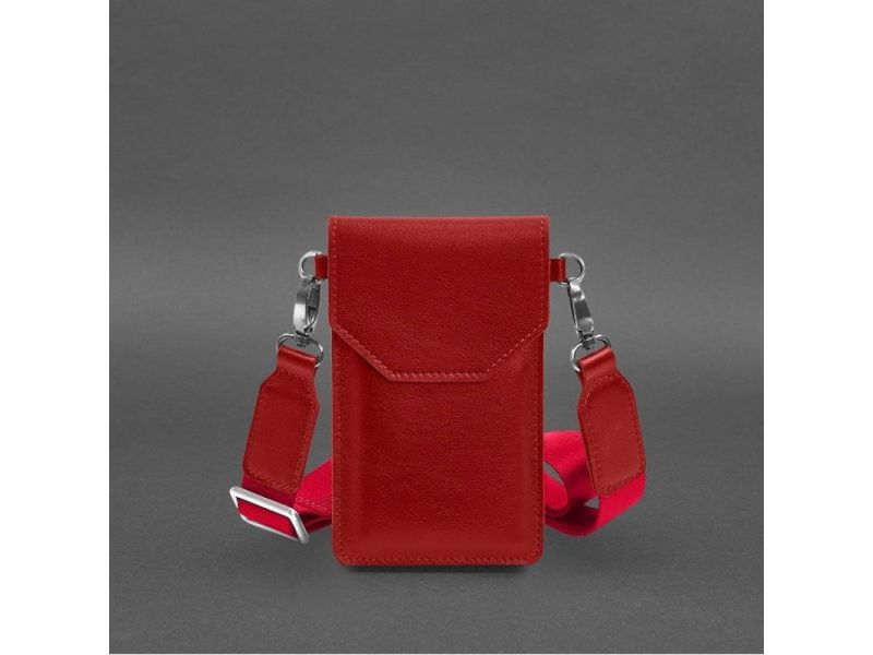 Кожаная сумка-чехол для телефона красная, фото 6