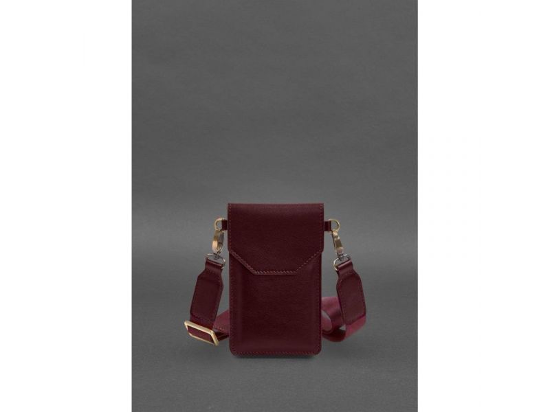 Кожаная сумка-чехол для телефона бордовая, фото 1