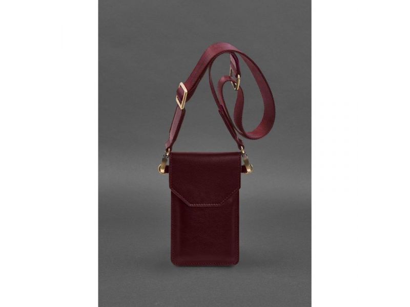 Кожаная сумка-чехол для телефона бордовая, фото 2