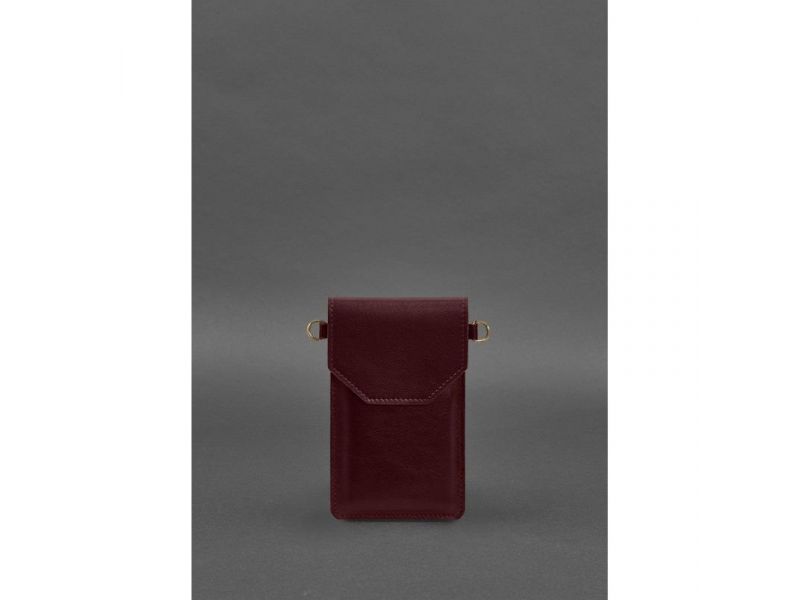 Кожаная сумка-чехол для телефона бордовая, фото 3