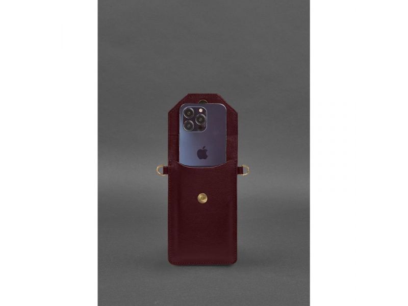 Кожаная сумка-чехол для телефона бордовая, фото 4