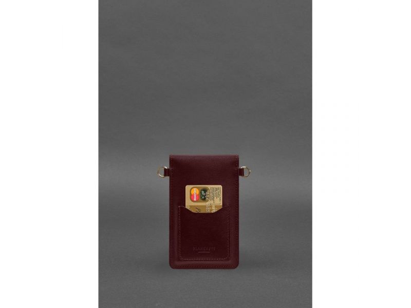 Кожаная сумка-чехол для телефона бордовая, фото 5