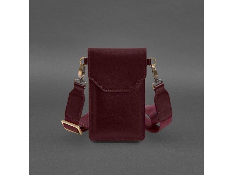 Кожаная сумка-чехол для телефона бордовая, фото 6