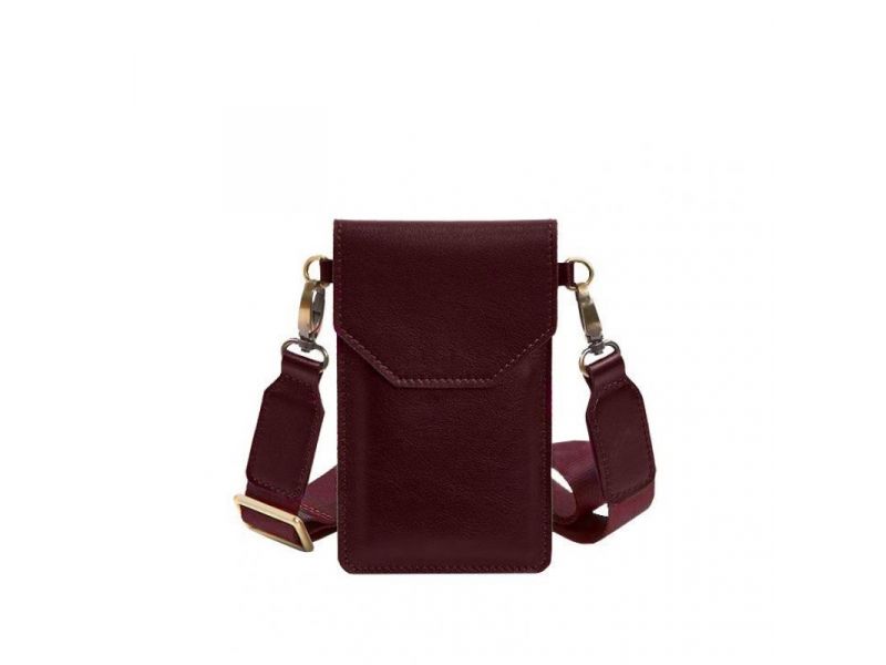 Кожаная сумка-чехол для телефона бордовая, фото 7