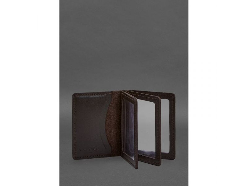 Кожаная обложка для водительского удостоверения, ID и пластиковых карт 2.1 коричневая, фото 2