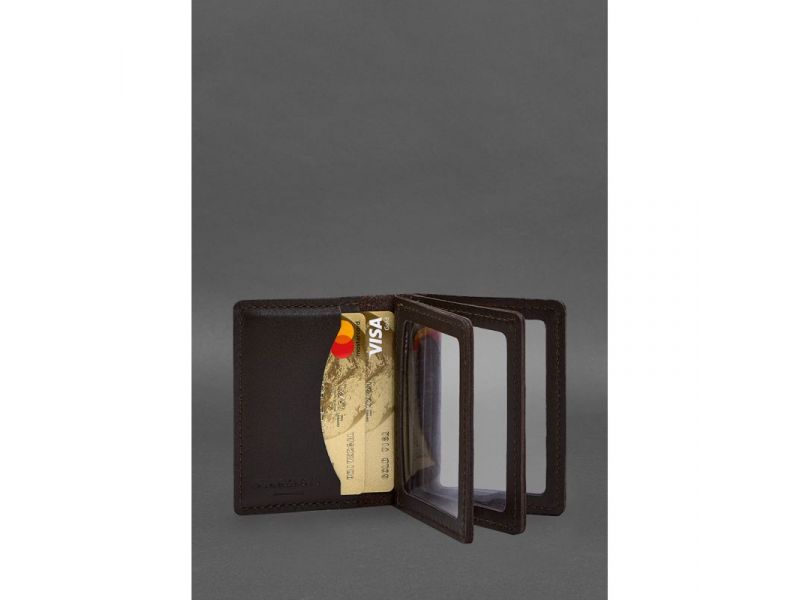 Кожаная обложка для водительского удостоверения, ID и пластиковых карт 2.1 коричневая, фото 3