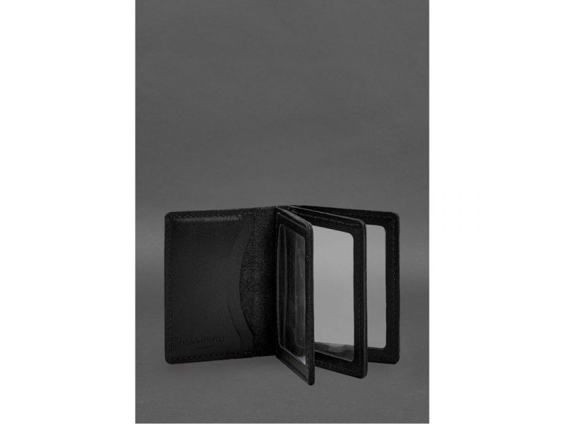 Кожаная обложка для водительского удостоверения, ID и пластиковых карт 2.1 черная, фото 2