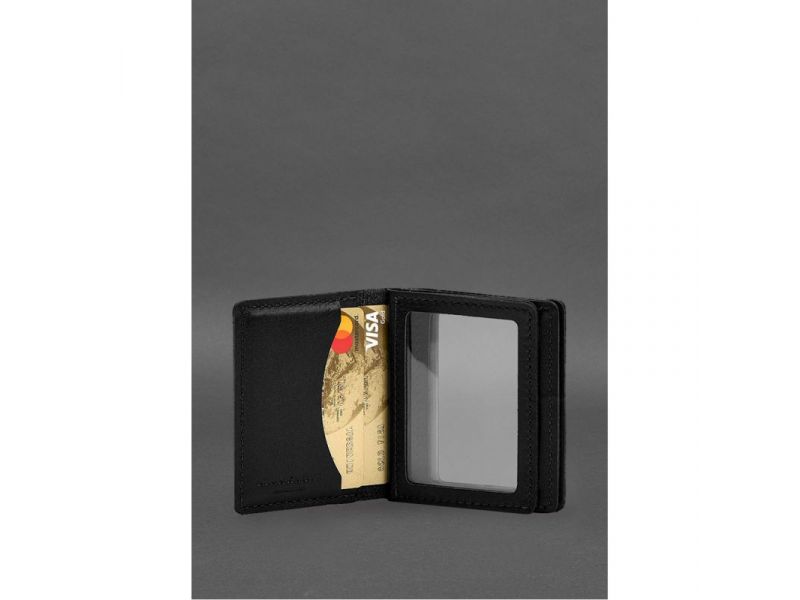 Кожаная обложка для водительского удостоверения, ID и пластиковых карт 2.1 черная, фото 5