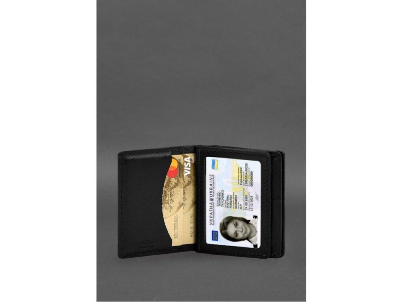 Кожаная обложка для водительского удостоверения, ID и пластиковых карт 2.1 черная, фото 6