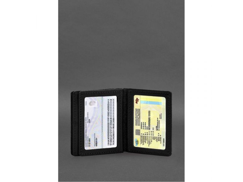 Кожаная обложка для водительского удостоверения, ID и пластиковых карт 2.1 черная, фото 9