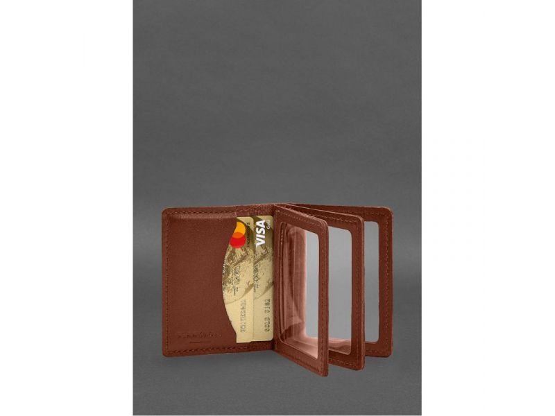 Кожаная обложка для водительского удостоверения, ID и пластиковых карт 2.1 светло-коричневая, фото 3