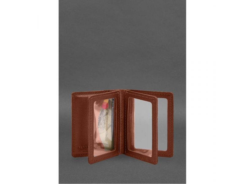 Кожаная обложка для водительского удостоверения, ID и пластиковых карт 2.1 светло-коричневая, фото 4